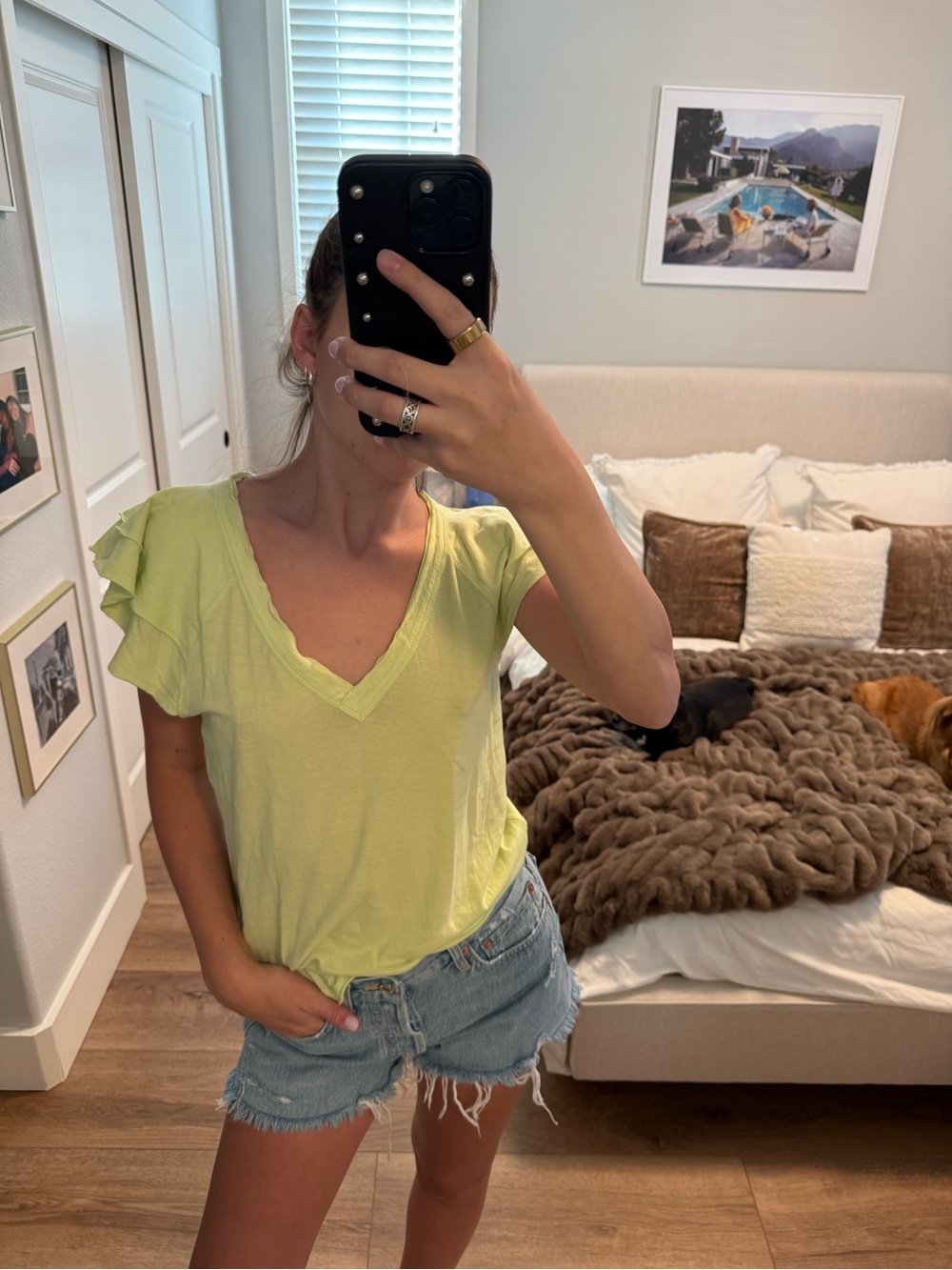 Maeve by Anthropologie green ruffle sleeve tee
